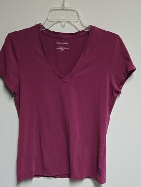 Banana Republic Short-Sleeve V-Neck Tee in Berry Large